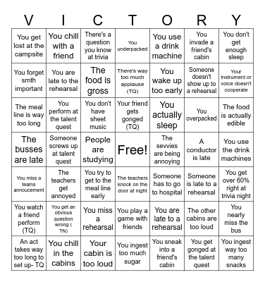 TN IS TRIVIA NIGHT, TQ IS TALENT QUEST Bingo Card