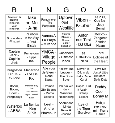 Foute Muziek Bingo Card