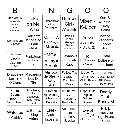 Foute Muziek Bingo Card