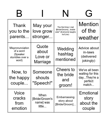 Wedding Table Bingo Card