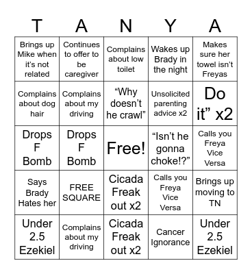 Mother In Law Bingo Card