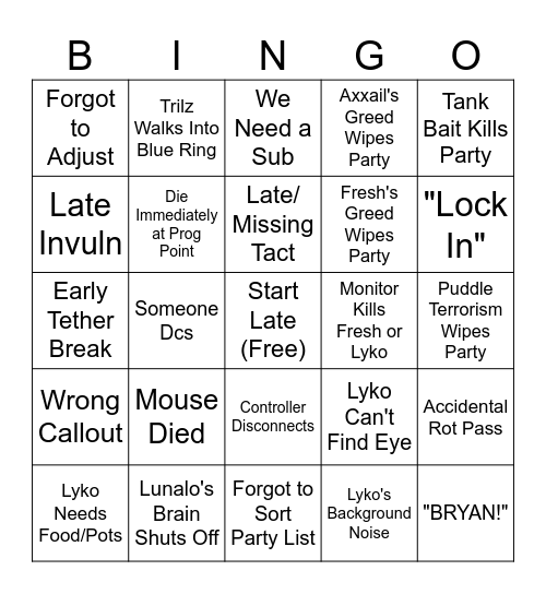 Weebie Hut Jr's TOP Bingo Card