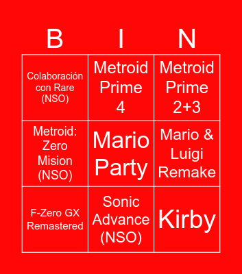 Nintendo Direct 06/2024 Bingo Card