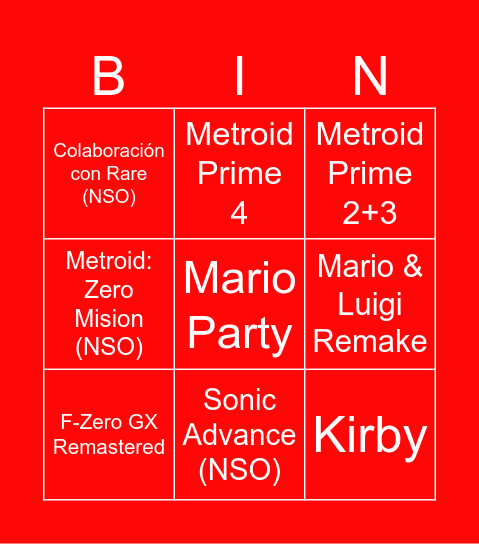 Nintendo Direct 06/2024 Bingo Card
