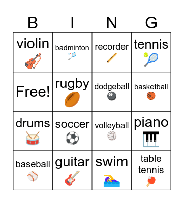 Can you play(the)〜？ Bingo Card