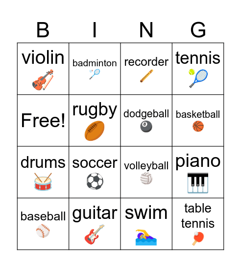 Can you play(the)〜？ Bingo Card