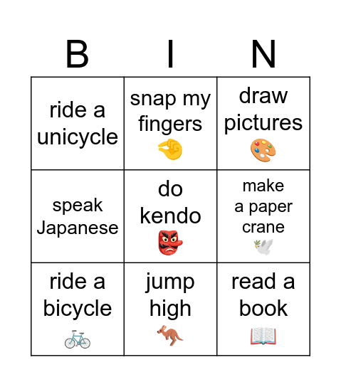 Can you〜？ Bingo Card