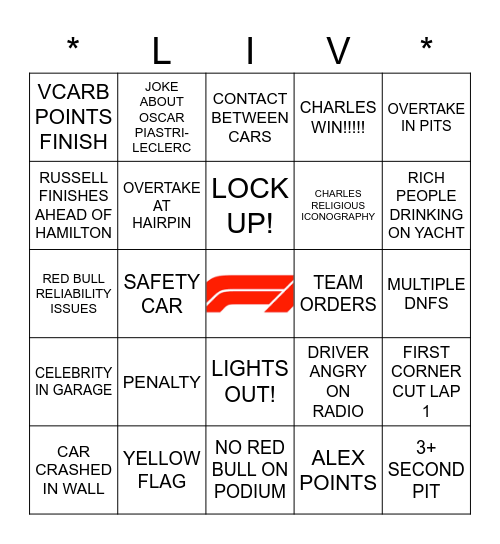 MONACO GRAND PRIX` Bingo Card