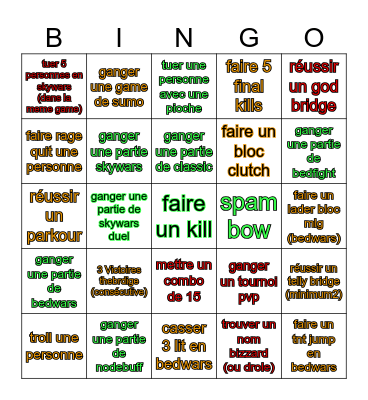 minecraft mini-jeux bingo Card