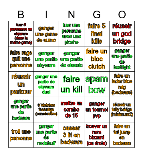 minecraft mini-jeux bingo Card