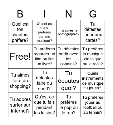 Musique ! Bingo Card