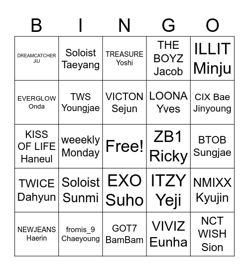 K-pop Bingo @ KV Bingo Card