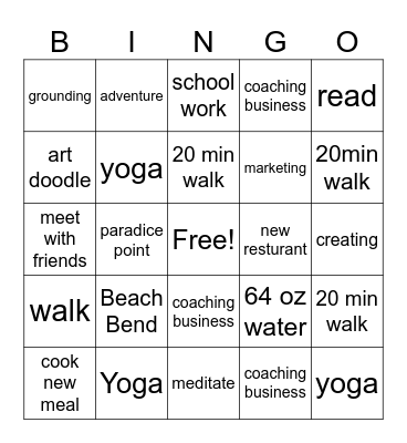 Summer Reset Bingo Card