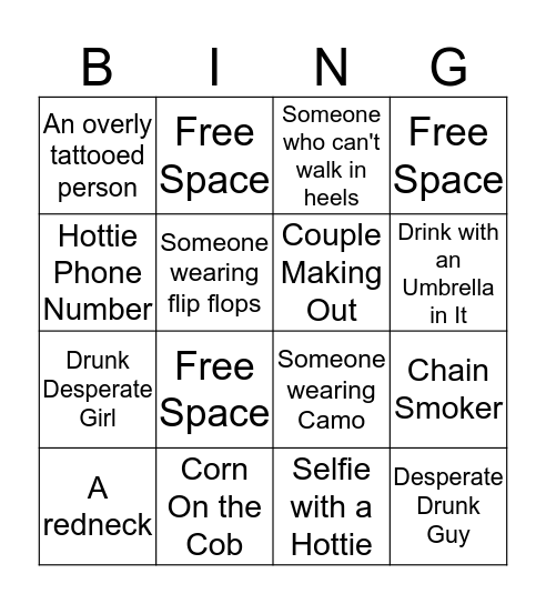 Summer Drinking Bingo Card