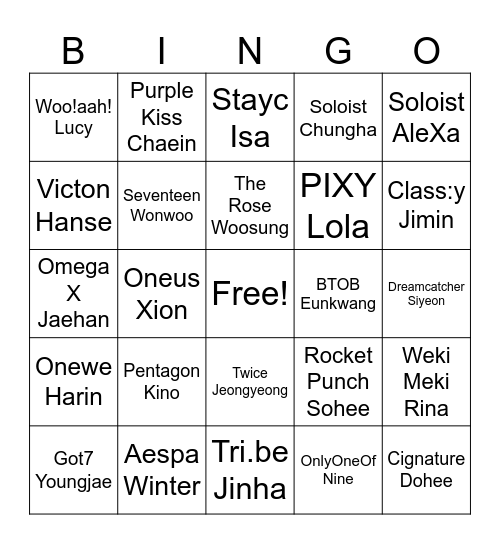 K-pop Bingo Card