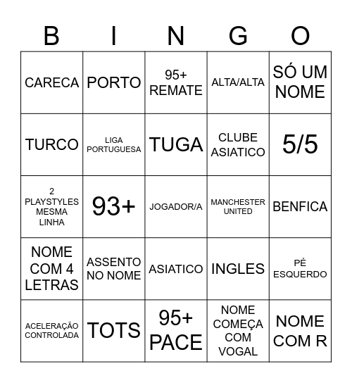 Packs Bingo Card
