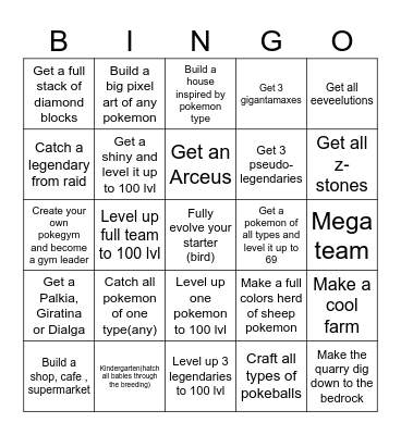 Pixelmon Bingo Card