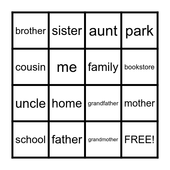 Unit 1A Bingo Card