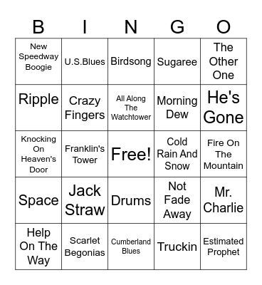 Dead & Co @ The Sphere May 26 Bingo Card