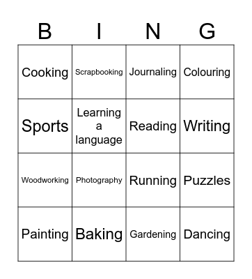 Fun Hobbies Just For You! Bingo Card