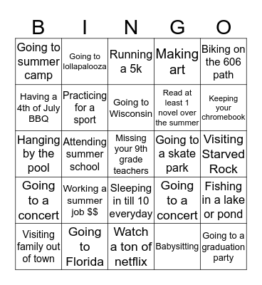 End of Year Bingo Card