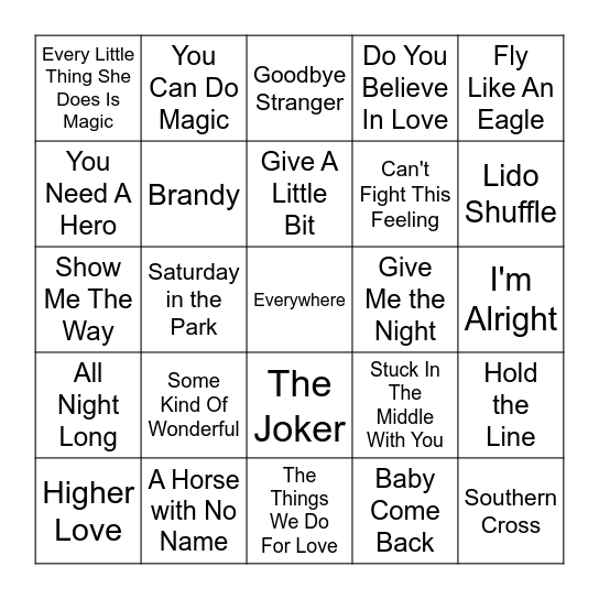 Smooth Sailin' & Yacht Rock Bingo Card