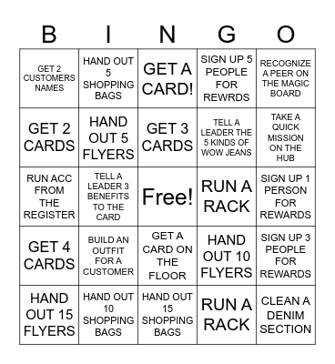 Old Navy 5624 Bingo Card