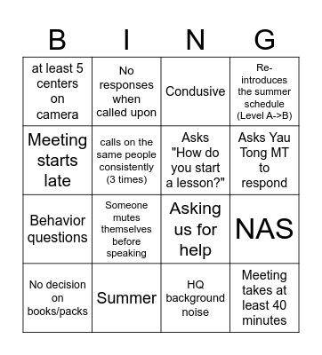 Untitled Bingo Card