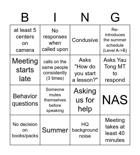 Untitled Bingo Card
