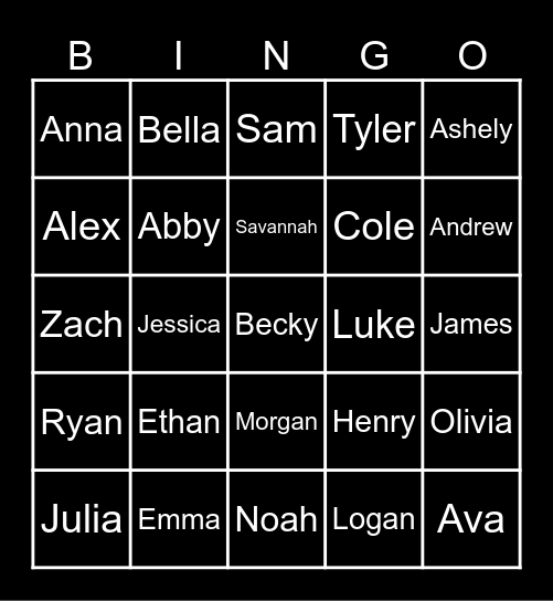 Cornell Names Bingo Card