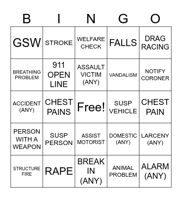 Call Type Bingo Card