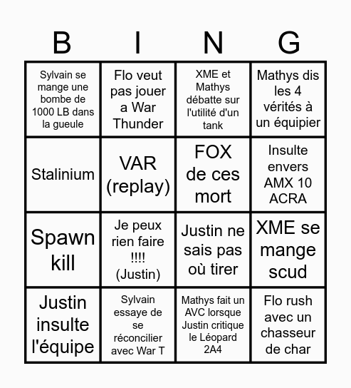 War thunder bingo Card