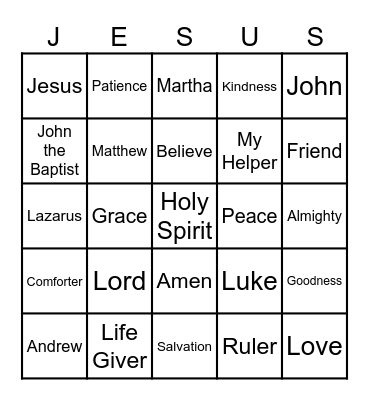 Holy Spirit My Helper Bingo Card