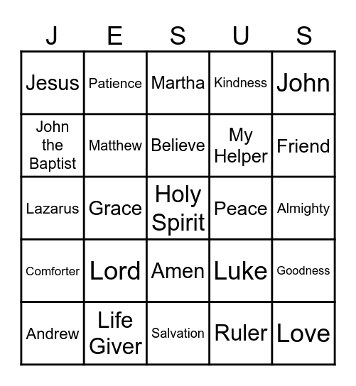 Holy Spirit My Helper Bingo Card