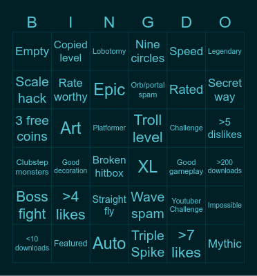 Geometry Dash Random Tab {totally not stolen from androxma no definitely not :troll:} Bingo Card