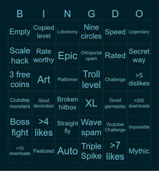 Geometry Dash Random Tab {totally not stolen from androxma no definitely not :troll:} Bingo Card