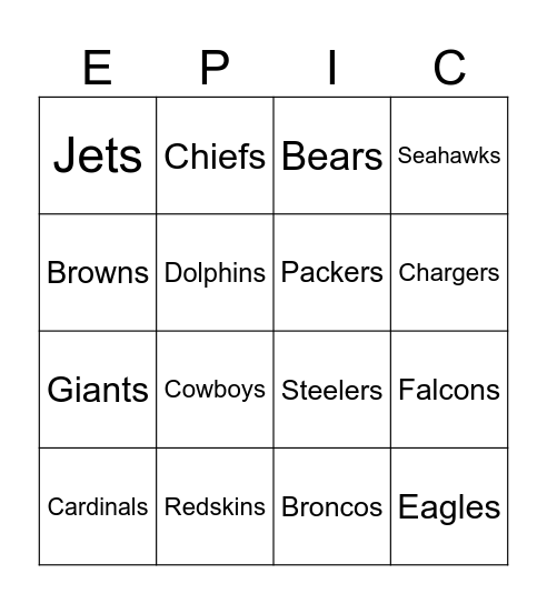 Epic Breaker Bingo Card