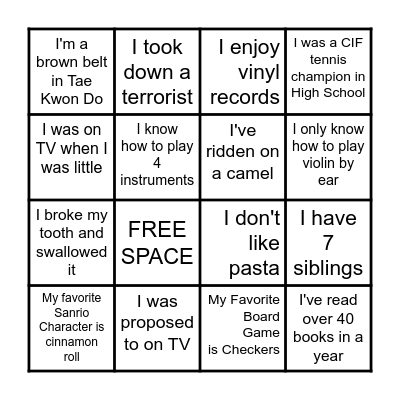 GUESS WHO Bingo Card