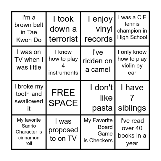 GUESS WHO Bingo Card