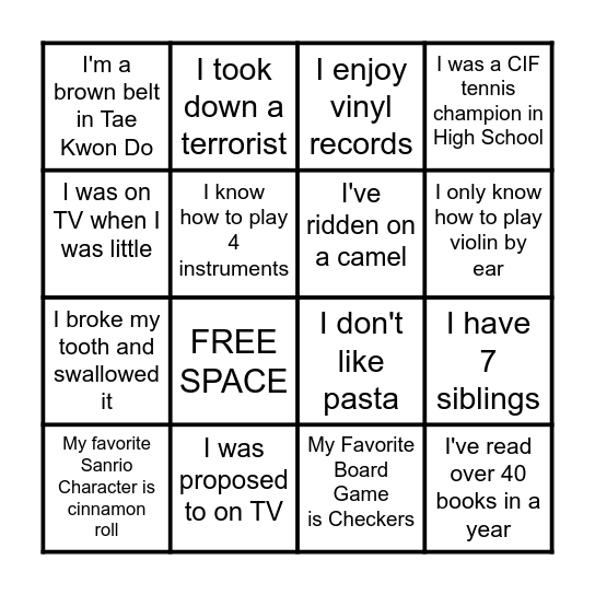 GUESS WHO Bingo Card