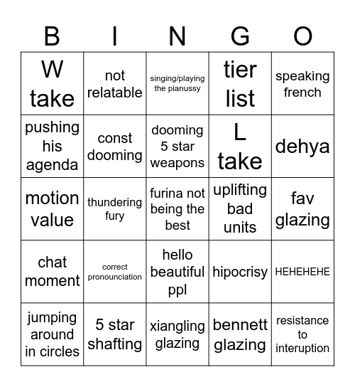 zajeff Bingo Card