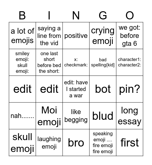 Untitled Bingo Card