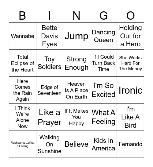 Ladies Of The 80's Bingo Card