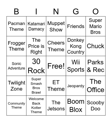 Games and TV Musical Bingo Card