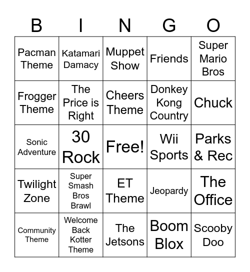 Games and TV Musical Bingo Card