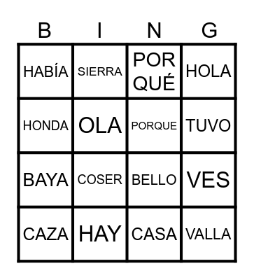 BINGO ORTOGRÁFICO Bingo Card