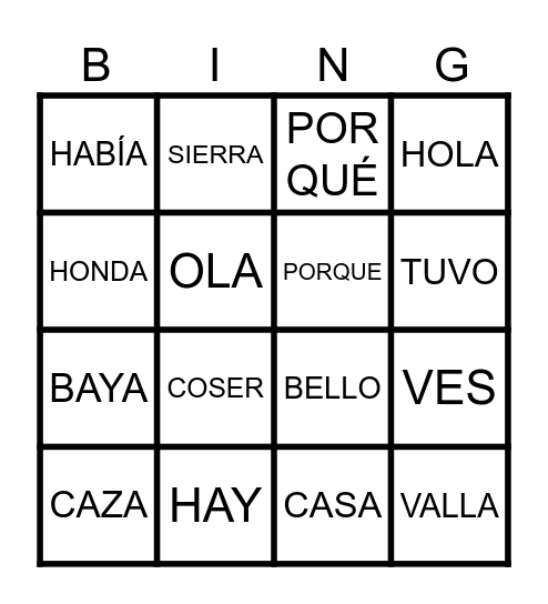 BINGO ORTOGRÁFICO Bingo Card