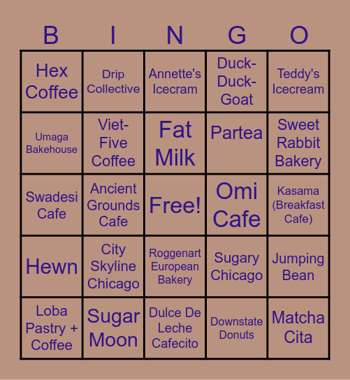 Cafe+Pastry Bingo Card