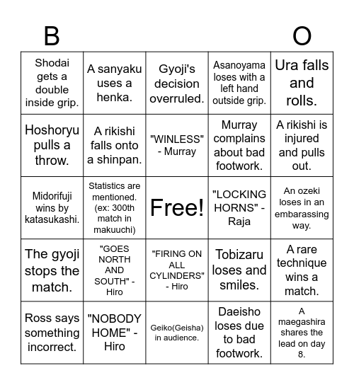 GRAND SUMO HIGHLIGHTS Bingo Card