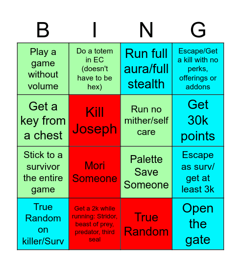 DBD Bingo Card